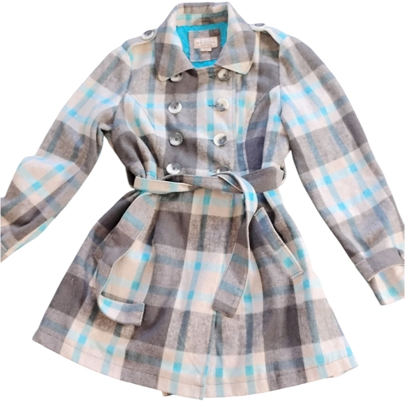 ARIZONA Size Large Plaid Double-Breasted Women's Coat Peacoat Blue & Gray Warm - Picture 5 of 16